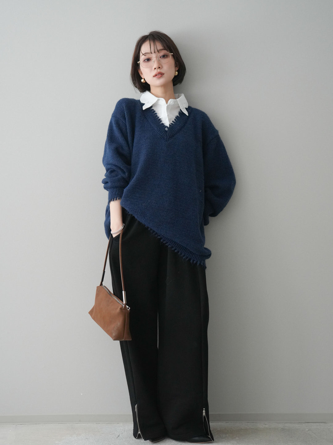 [予約]裾ZIPスエットワイドパンツ/black