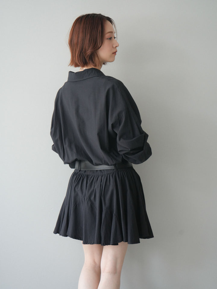 [予約]ベルト付フレアシャツミニワンピース/black