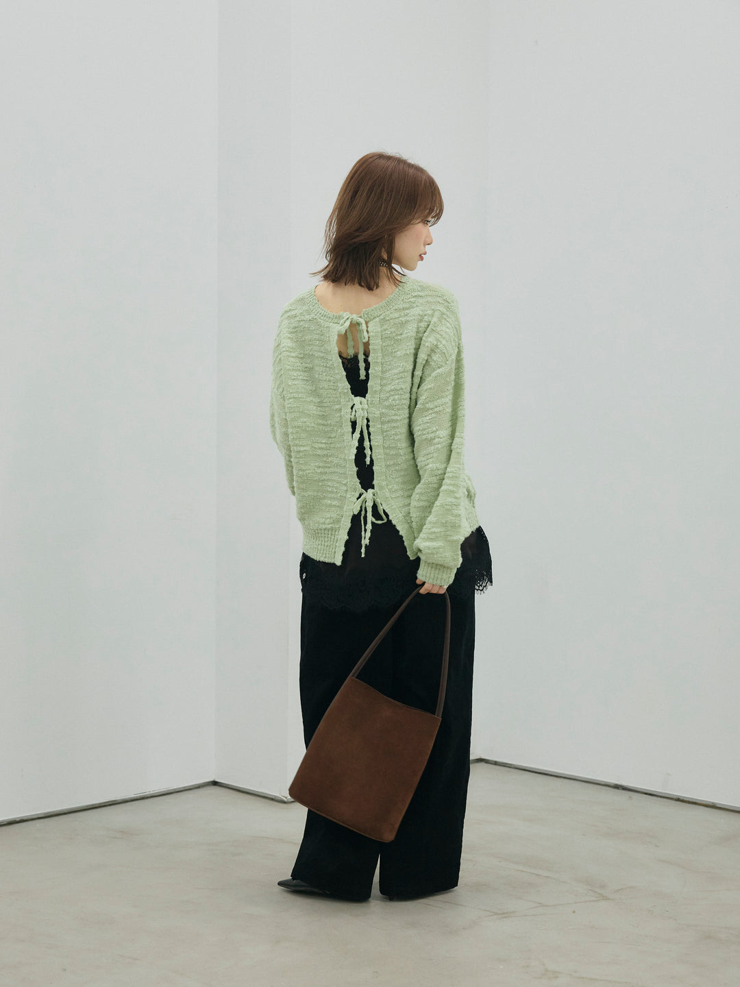 [予約]バックリボンニュアンスブークレニットプルオーバー/green