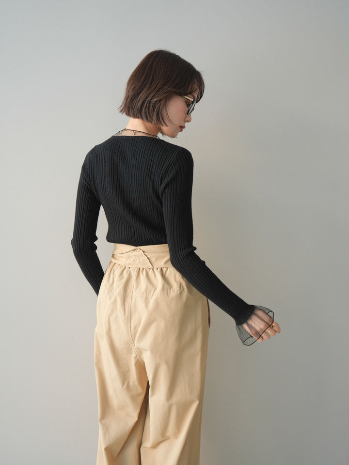 [予約]チュールレイヤードリブニットトップス/black