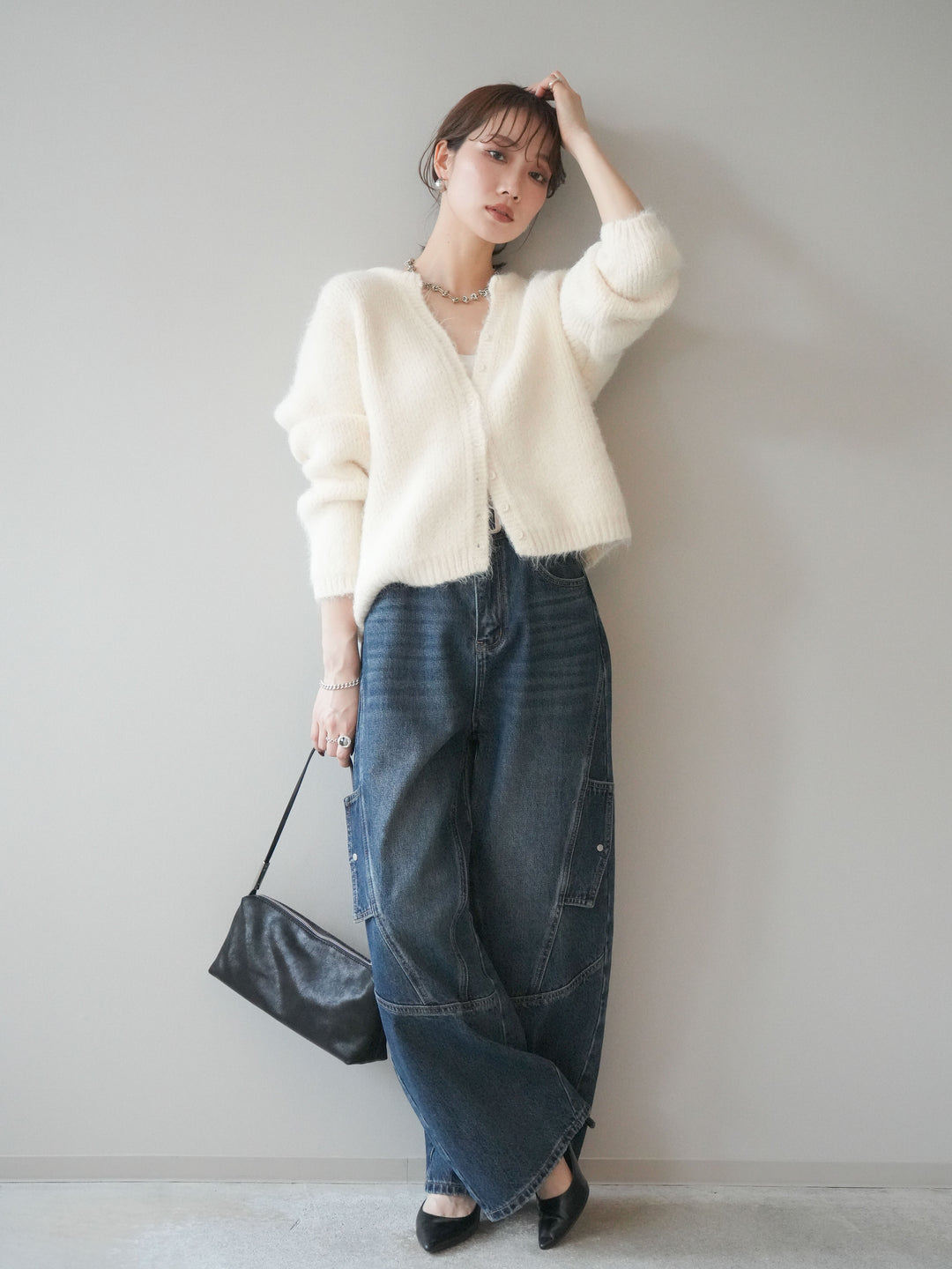 [予約]カーゴデザインコクーンデニムパンツ/navy