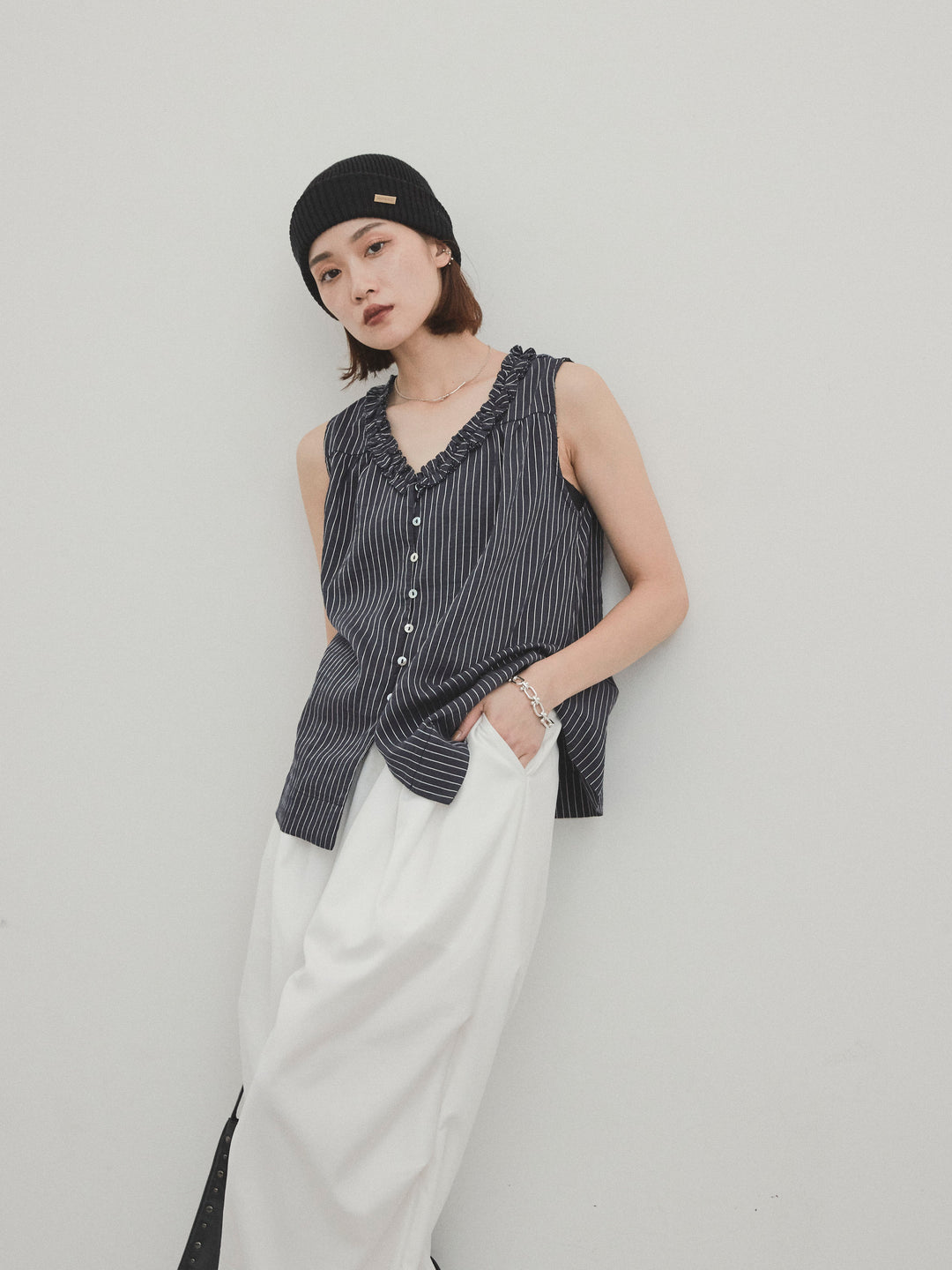[SET] 條紋荷葉邊襯衫 + 條紋荷葉邊襯衫 (2件套)