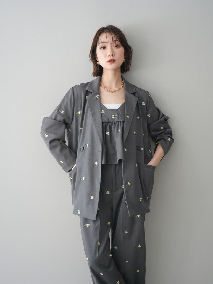 [予約]フラワー刺繍テーラードジャケット/gray