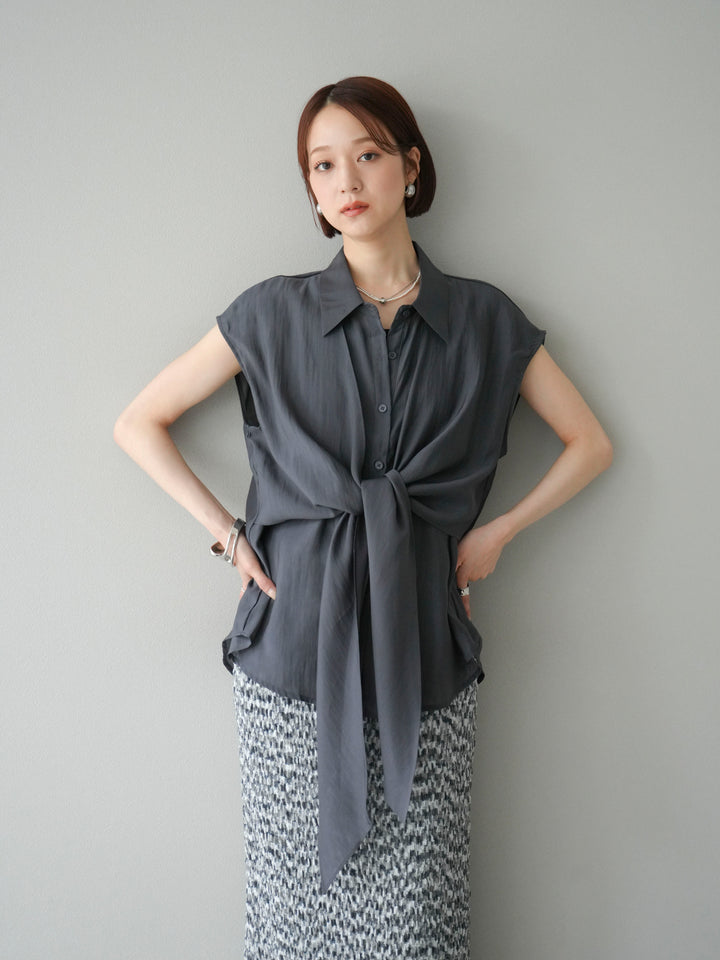 [SET]フロントタイシアーブラウス+マルチカラーランダムプリーツタイトスカート(2set)