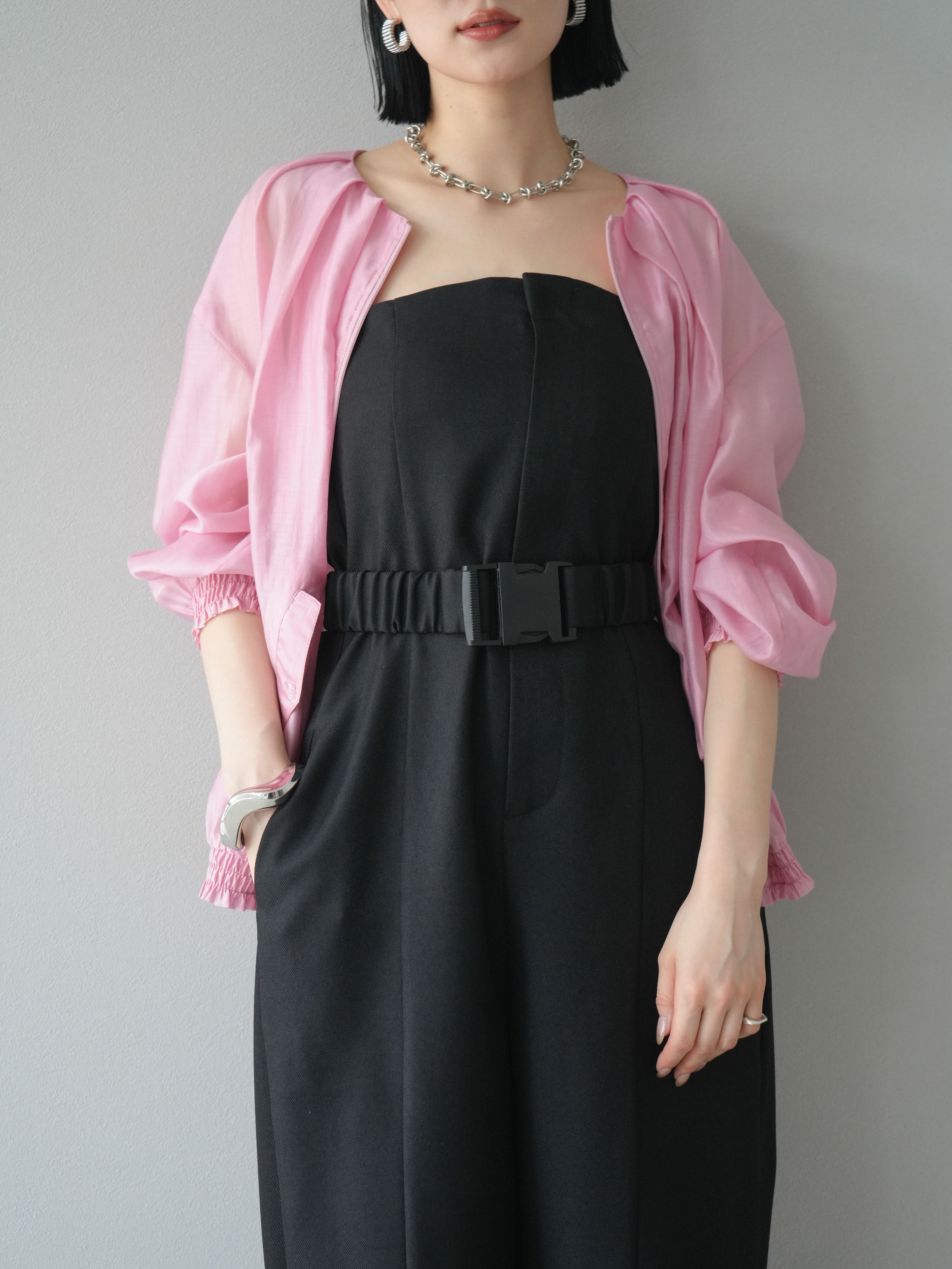 SET]タックデザインシアーブルゾン+ヘザーツイルベルト付ベア