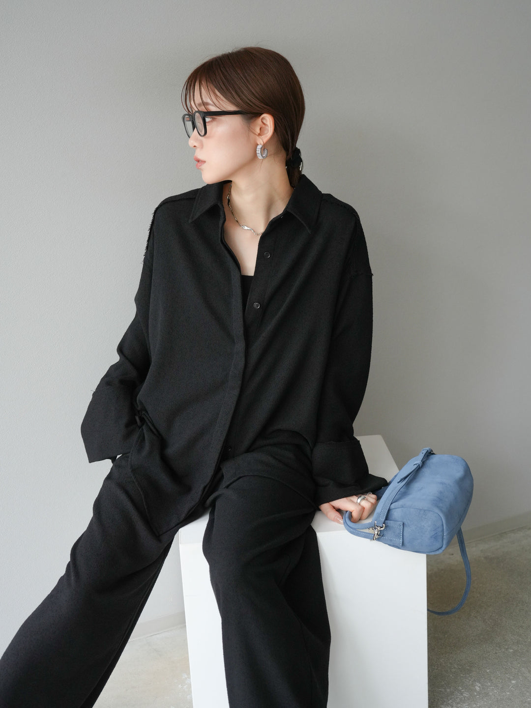 [予約]ネップオーバーシャツ/ブラック