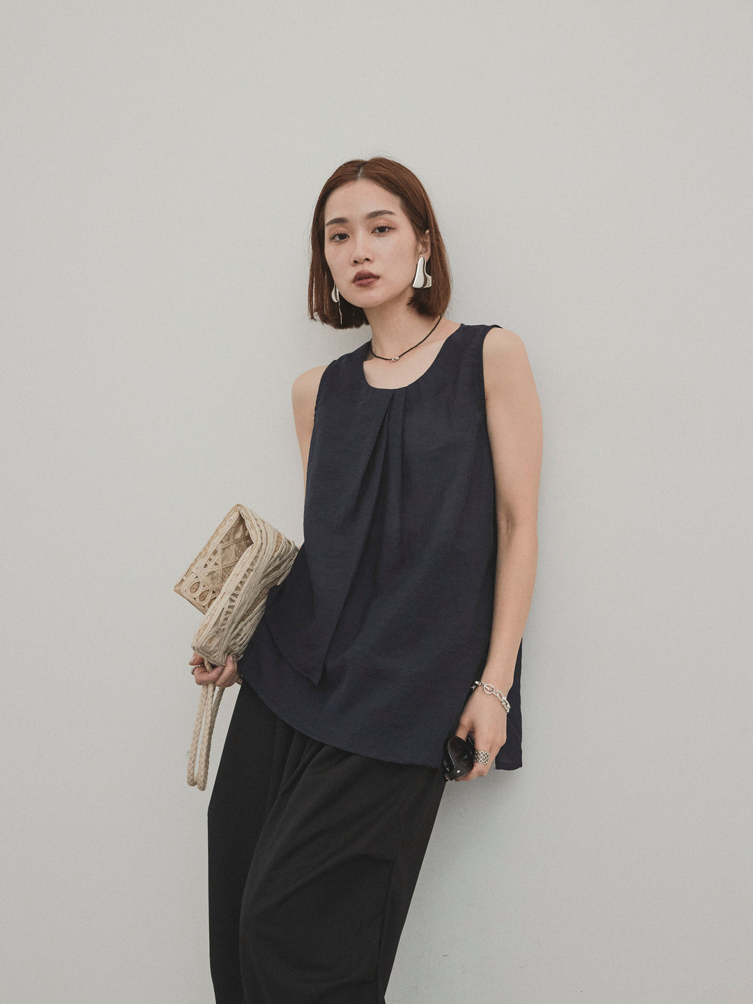 [予約]シアータックアシンメトリーブラウス/ネイビー