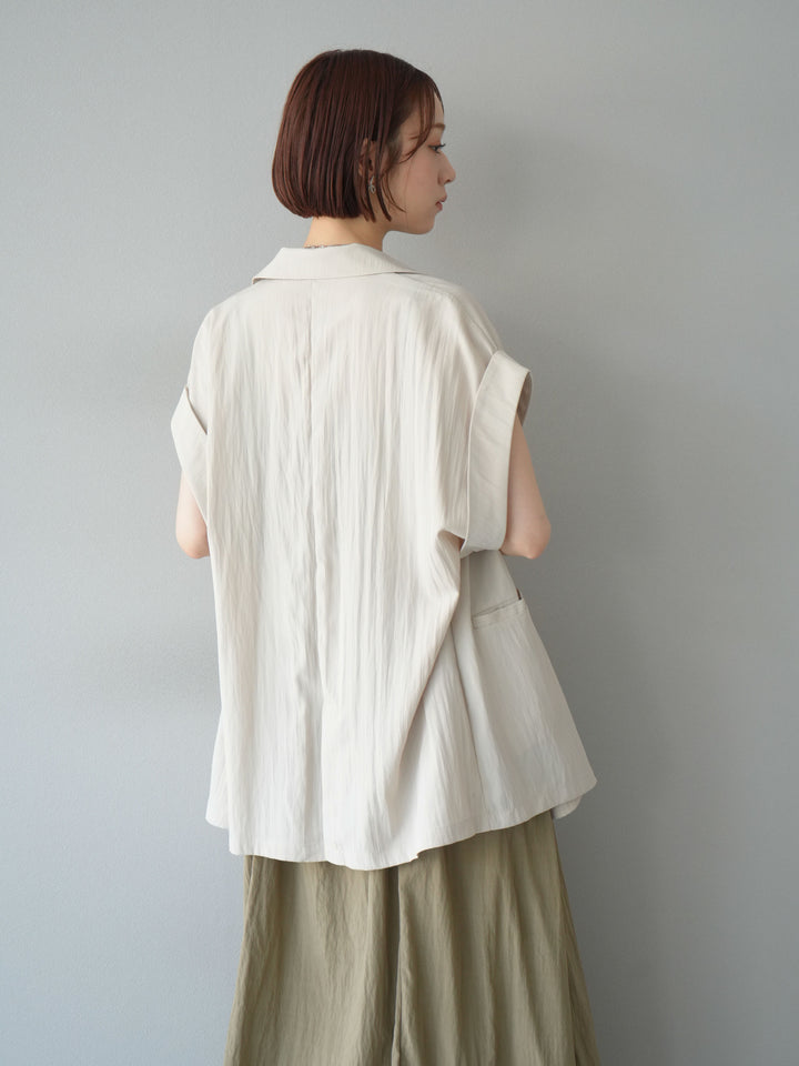 [SET]レーヨンシャーリングキャミワンピース+リネンライクノースリーブダブルジレ(2set)