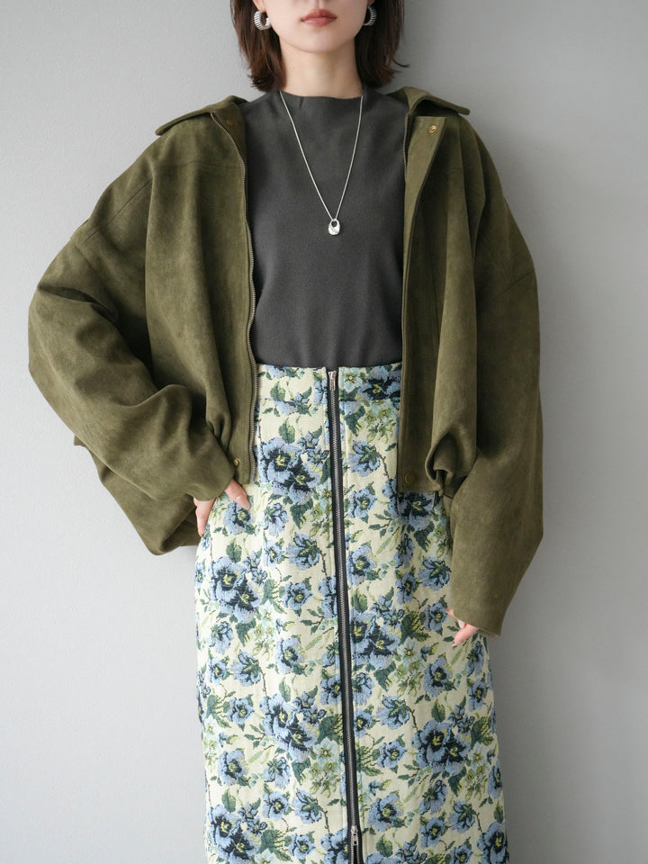 [SET]スウェードオーバーブルゾン+ゴブランフロントジップタイトスカート(2set)