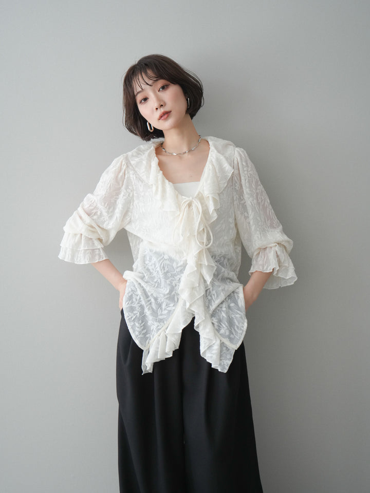 [予約]ラッフルレーススリットブラウス/ivory