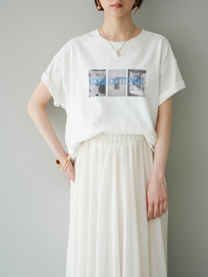 [SET]ネオンロゴコラージュフォトプリントオーバーTシャツ+シフォンフレアスカート(2set)