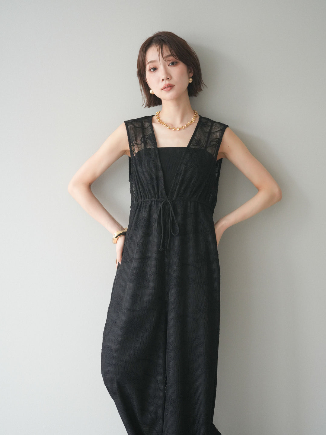[SET]レース刺繍サロペット+選べるアクセセット(2set)