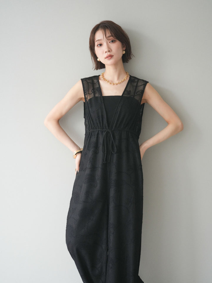 [SET]レース刺繍サロペット+選べるアクセセット(2set)