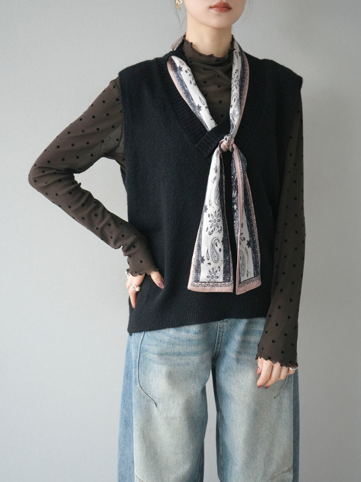 [予約]スカーフ付きニットベスト/black