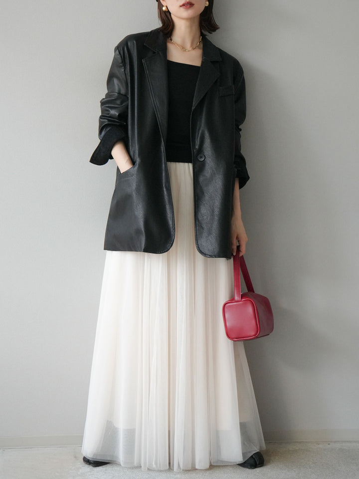 [予約]フェイクレザーテーラードジャケット/ブラック