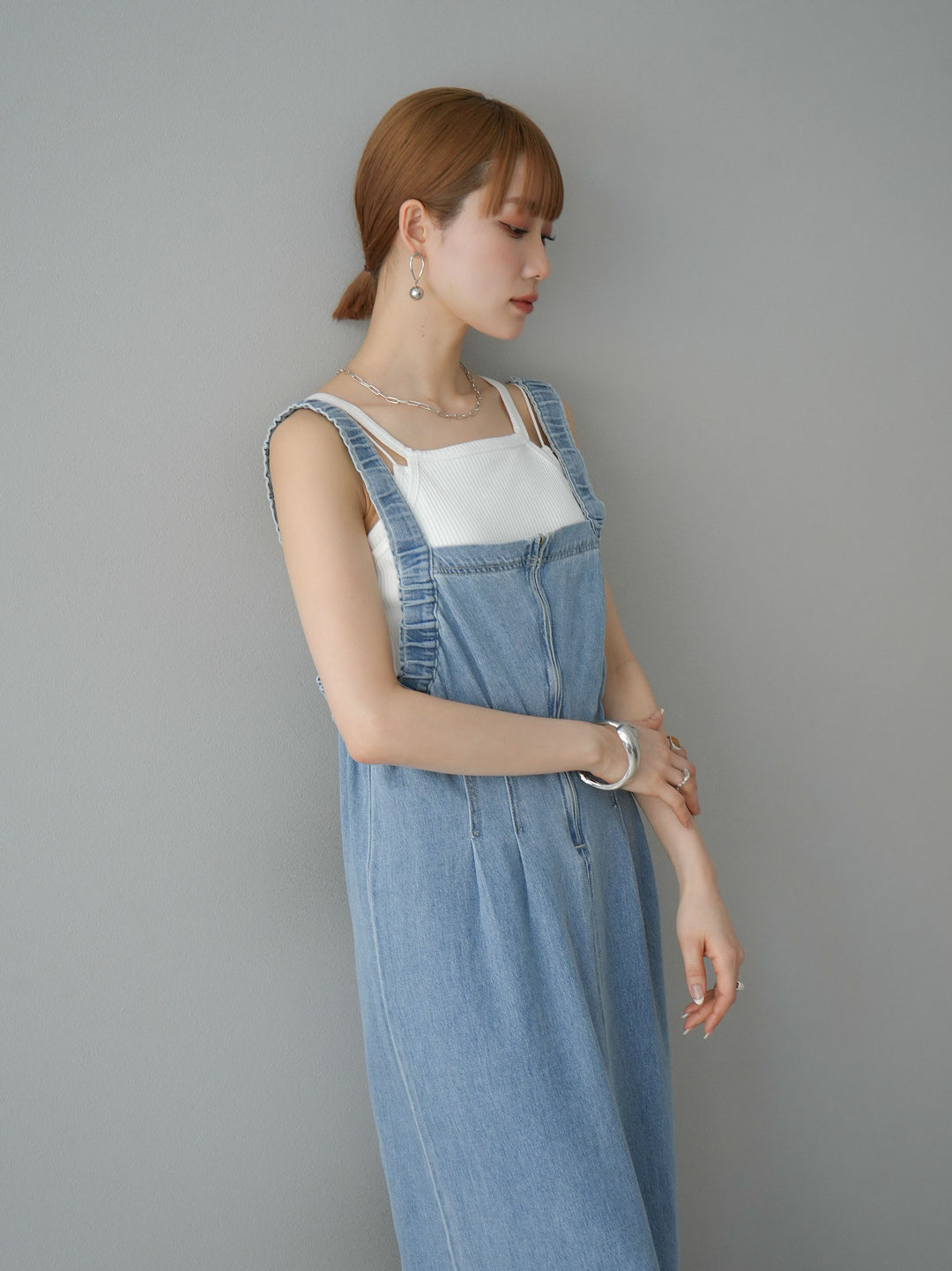 [預購] 牛仔拉鍊衛衣裙/淺藍