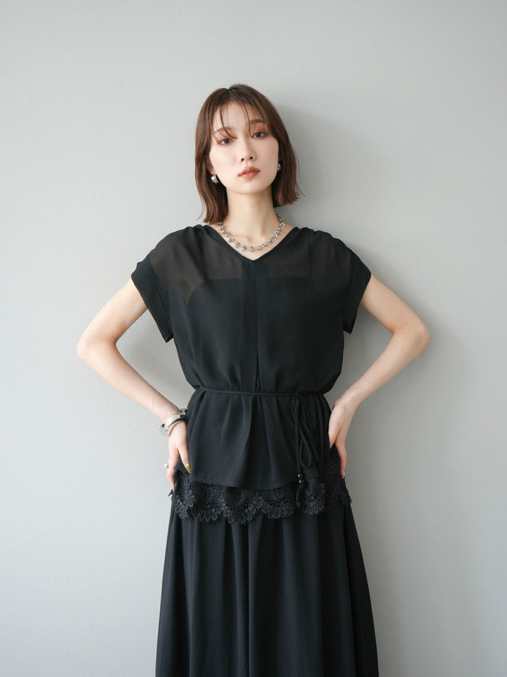 [SET]シフォンブラウス＆レースデザインフレアスカートSET UP(2set)