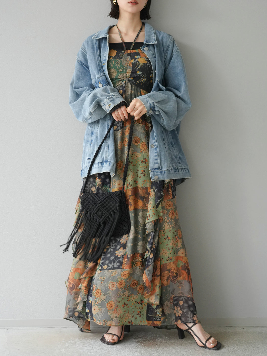 [予約]マクラメフリンジショルダーミニバッグ/ブラック