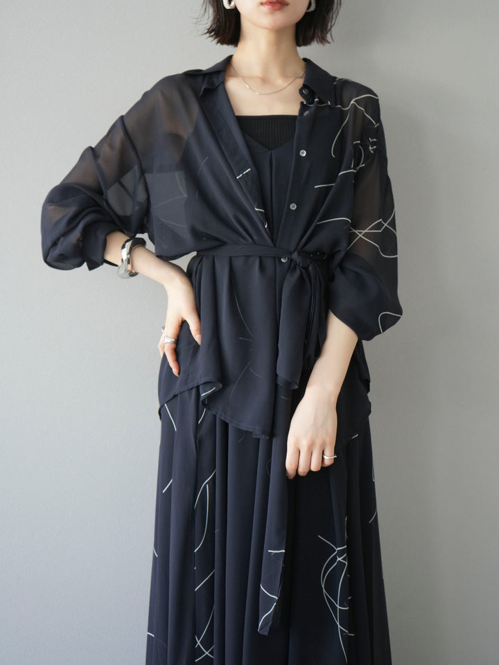 [SET]ペンタッチシフォンキャミワンピース+ペンタッチシフォンシャツ(2set)