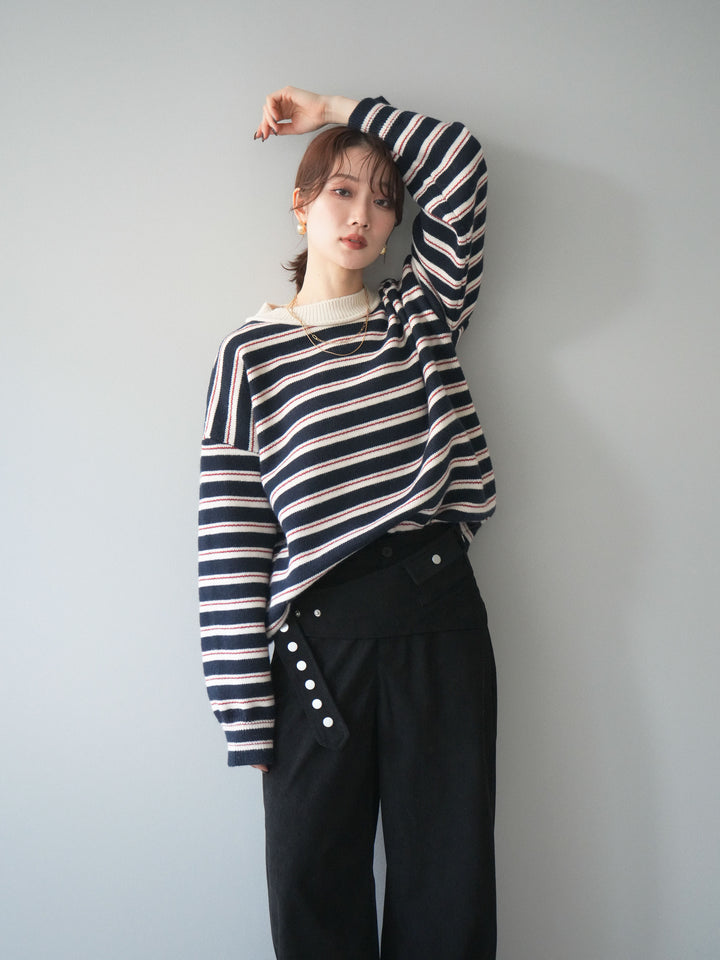 [予約]モックネックボーダーニットプルオーバー/navy