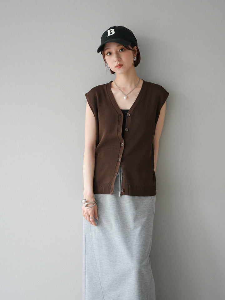 [SET]Vネックレーヨンニットベスト+スウェットロングスカート(2set)