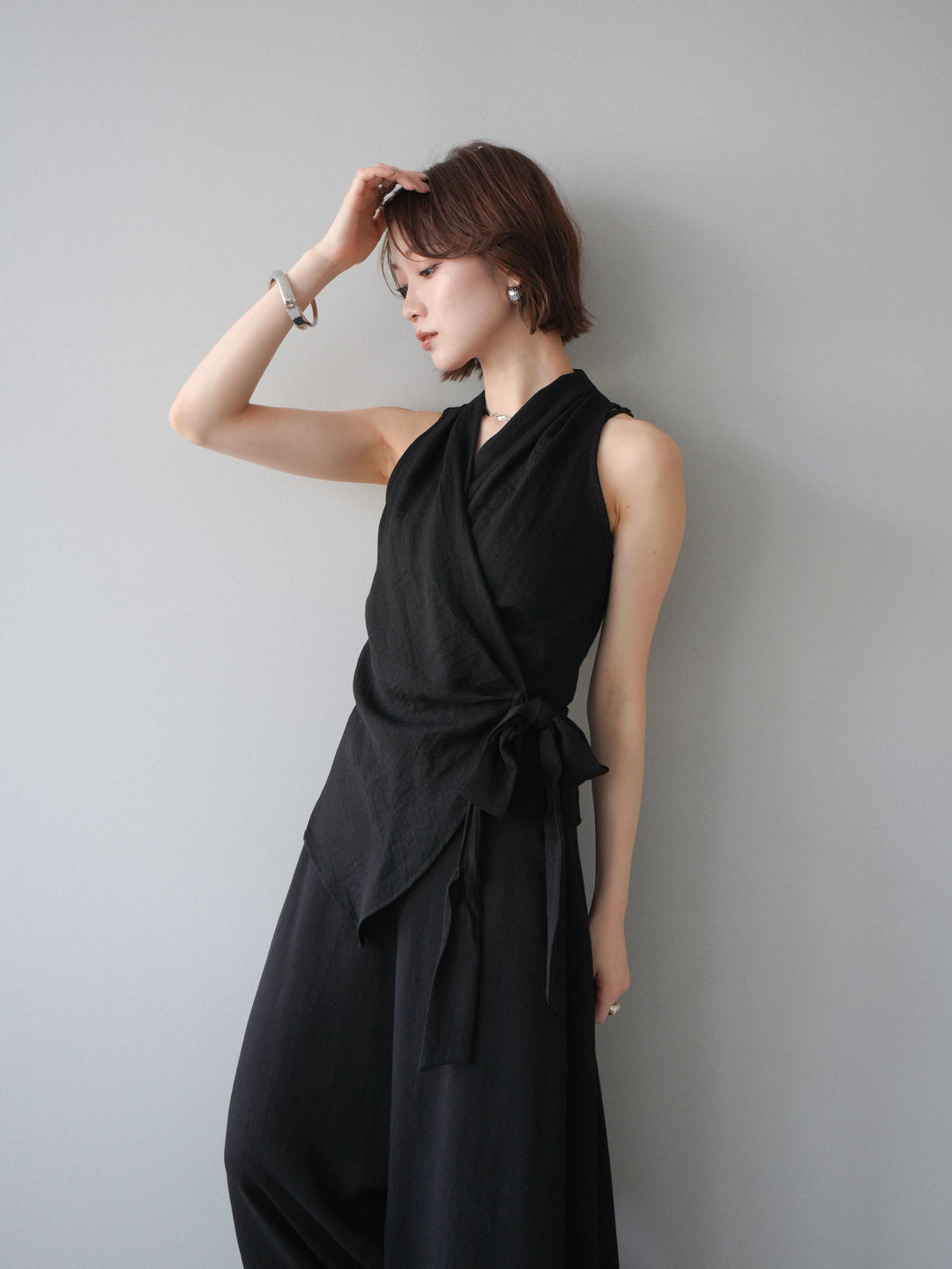 【套裝】裹身無袖上衣和闊腿褲套裝（2套）+裹身無袖上衣和闊腿褲套裝（2套）（2套）