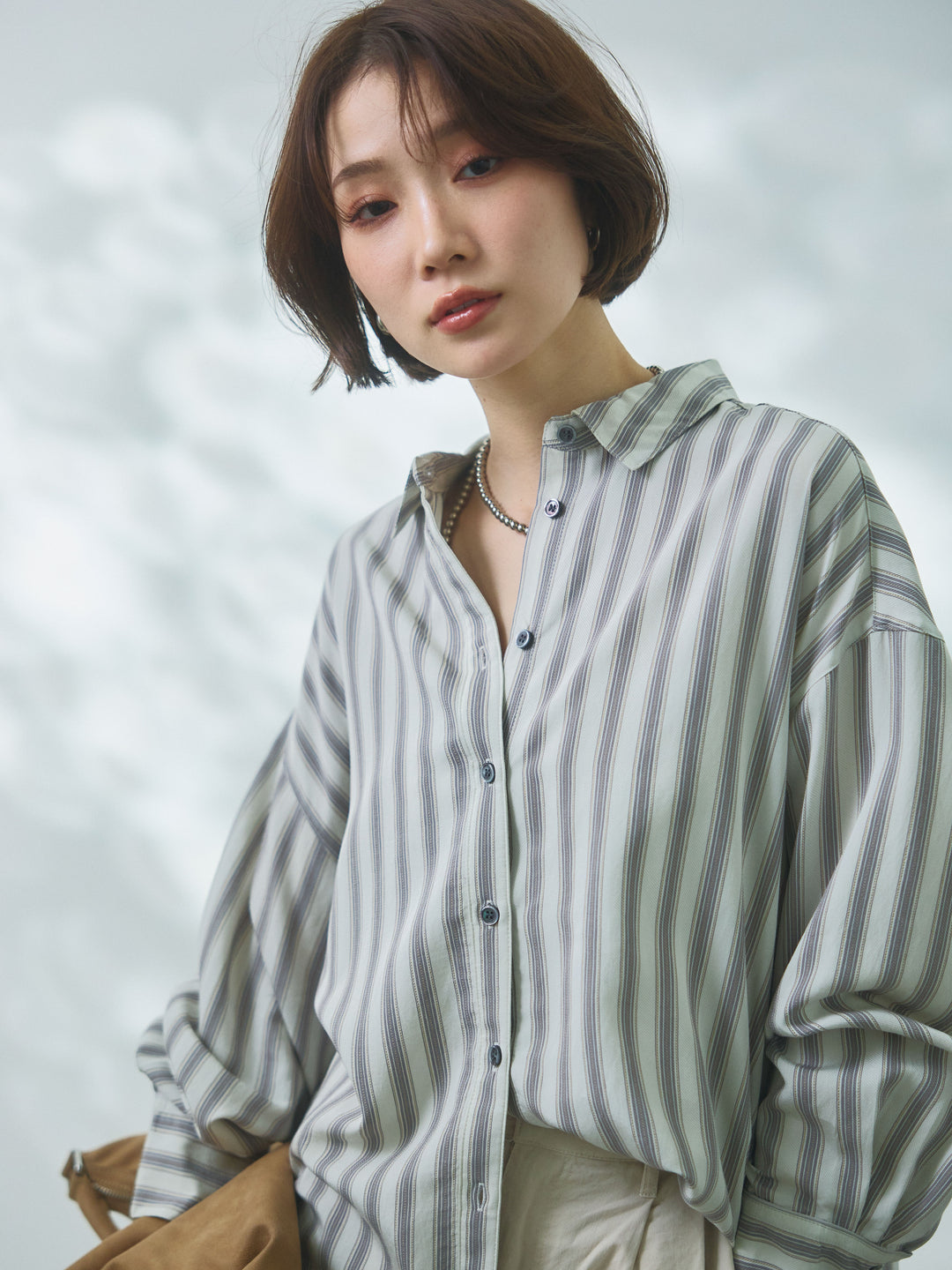 【Allure】[SET]ストライプオーバーシャツ+ストライプオーバーシャツ(2set)