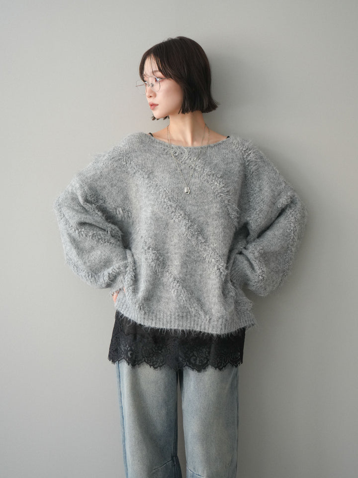 [予約]シャギーデザインニットプルオーバー/gray