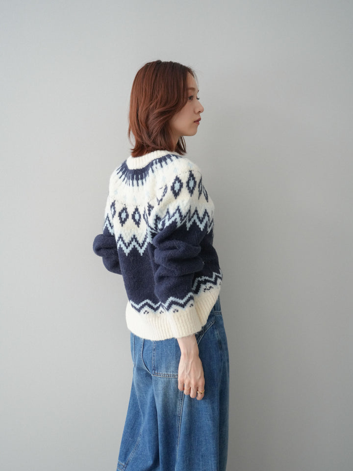 [予約]ノルディック柄ニットプルオーバー/navy