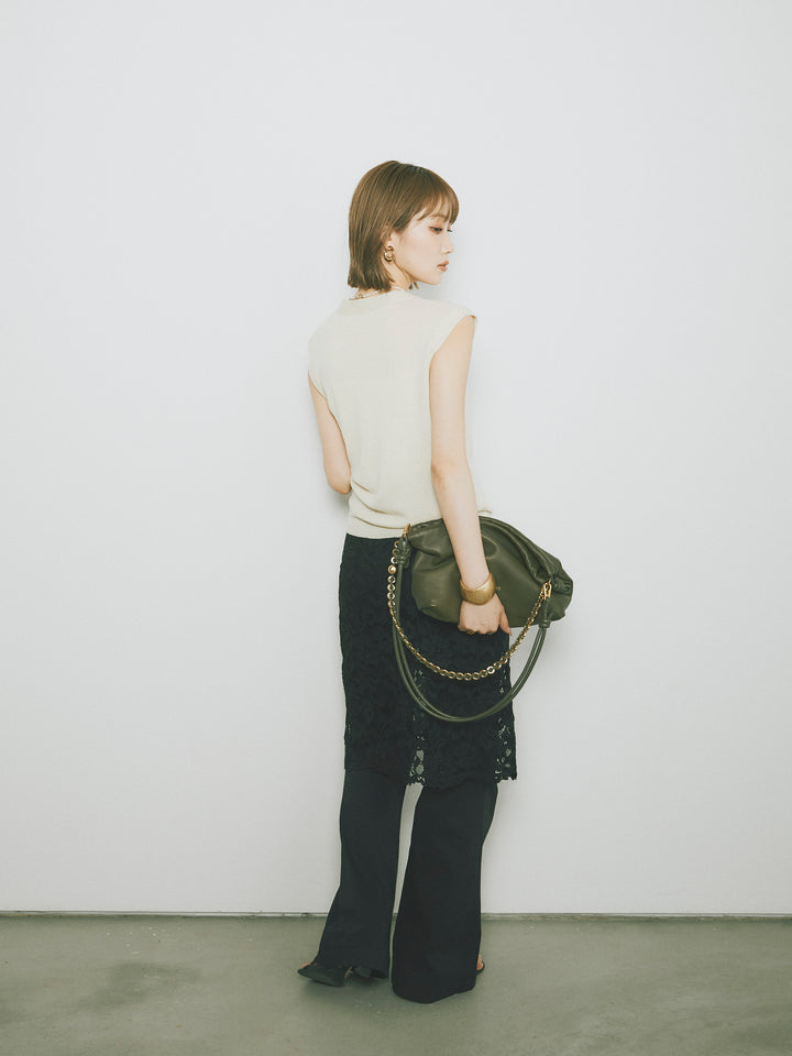 [SET]2WAYデザインニットベスト+レイヤードスカートセットフレアパンツ(2set)