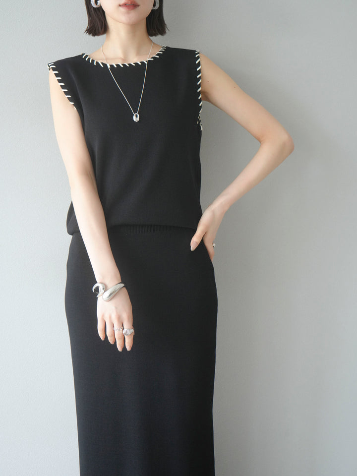 【預購】亞麻質感手縫針織套頭衫/黑色