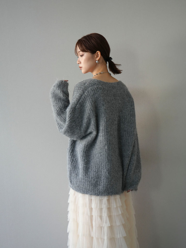 [予約]ウール混オーバーニットカーディガン/グレー