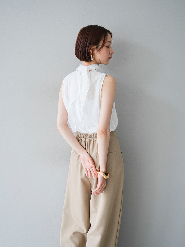 [SET] 後繫帶無袖上衣 + 拉鍊褶襉寬褲 (2 套)