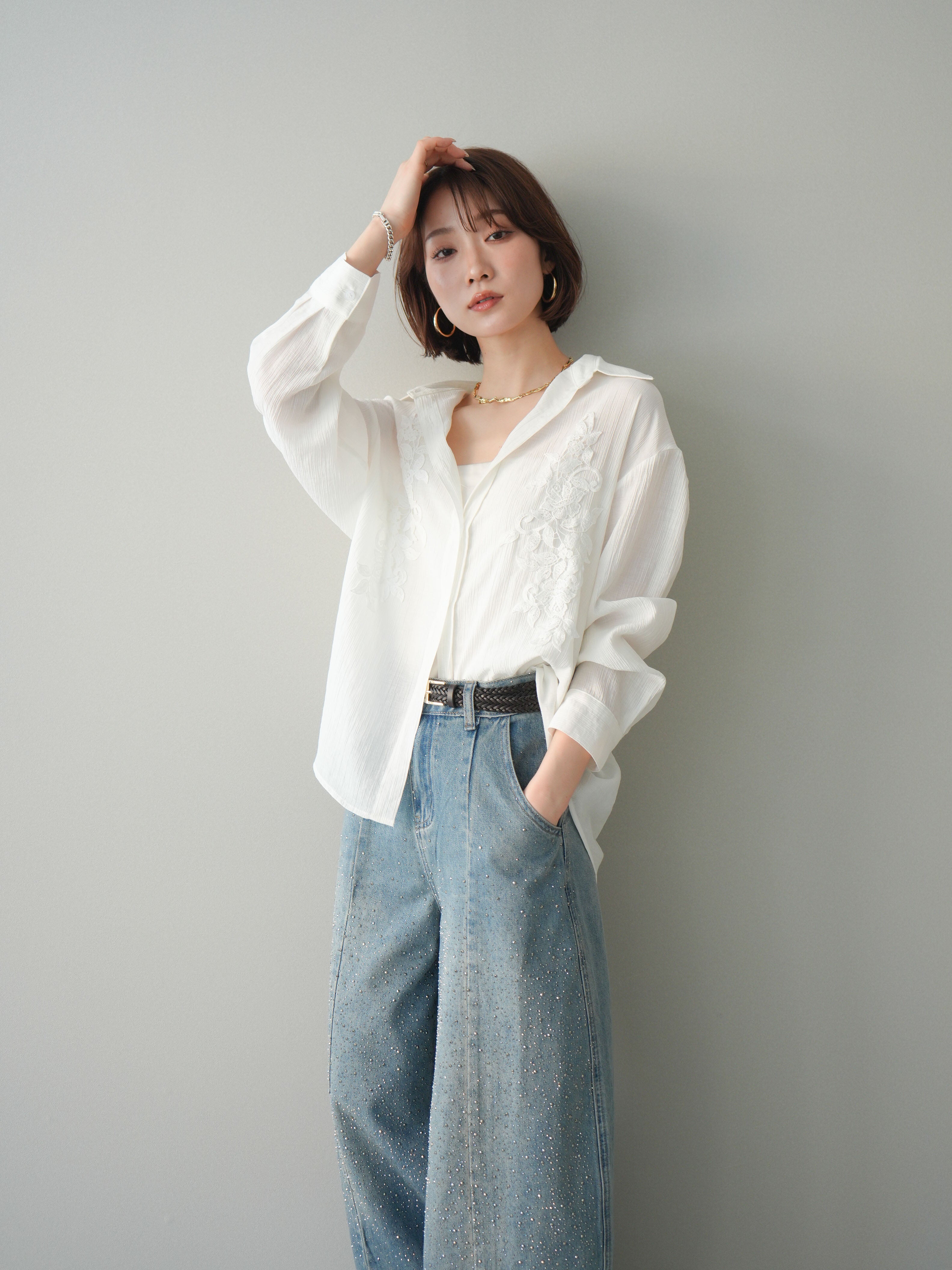 予約]楊柳刺繍ブラウス/white – Lumier