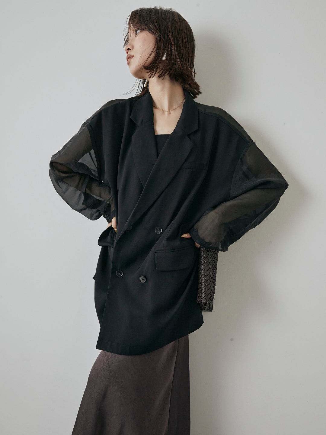 【預購】透視剪裁西裝外套/黑色