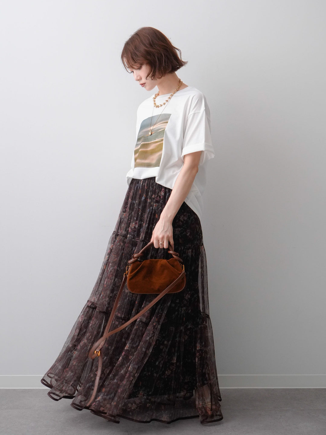 [SET]ニュアンスフォトTEE+フラワーチュールギャザースカート(2set)