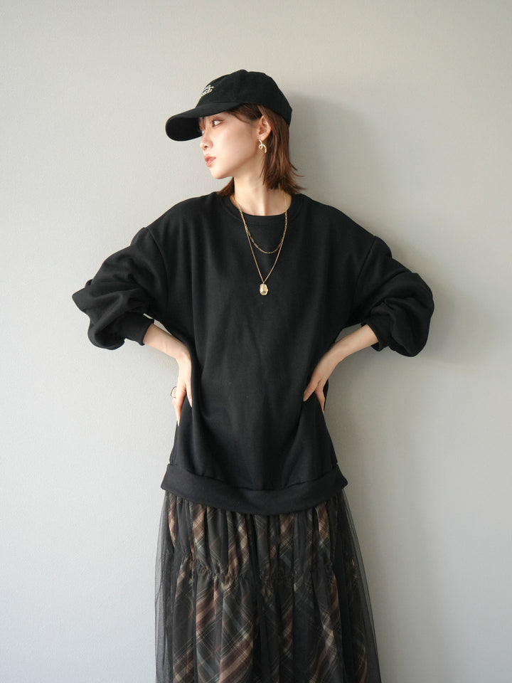 [予約]スウェットドッキングチェック柄レイヤードワンピース/ブラック