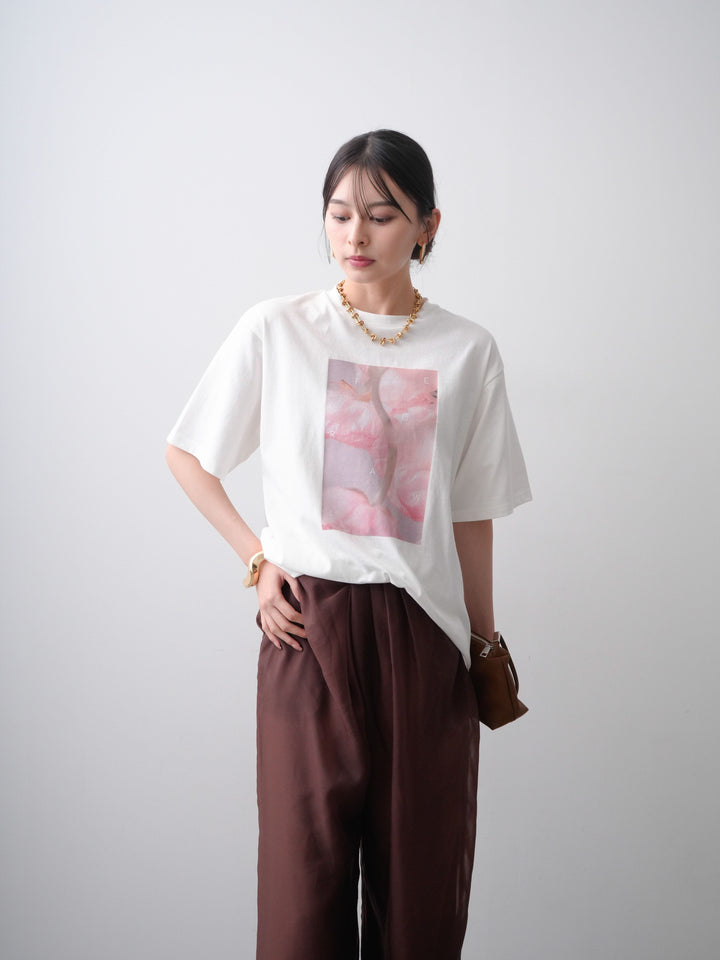[SET]ニュアンスフローラルフォトTEE+シアーレイヤードフロントタックイージパンツ(2set)