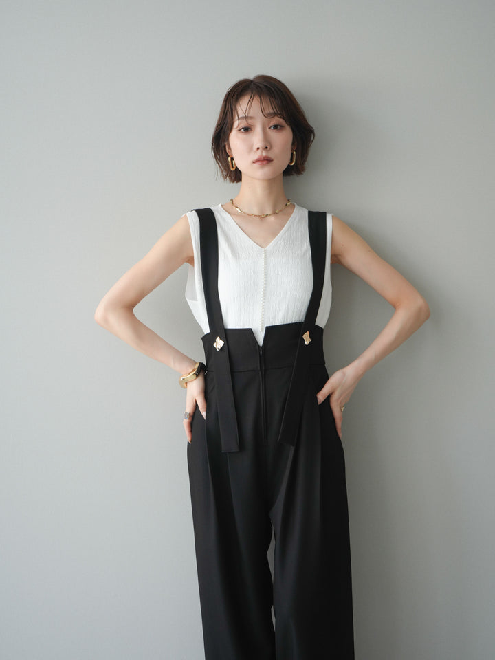 【預購】珍珠圖案V領針織上衣/白色