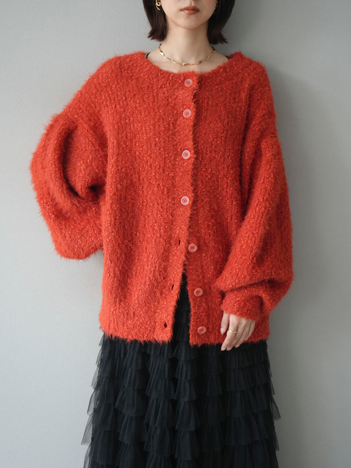 [予約]クルーネックランダムシャギーカーディガン/レッド