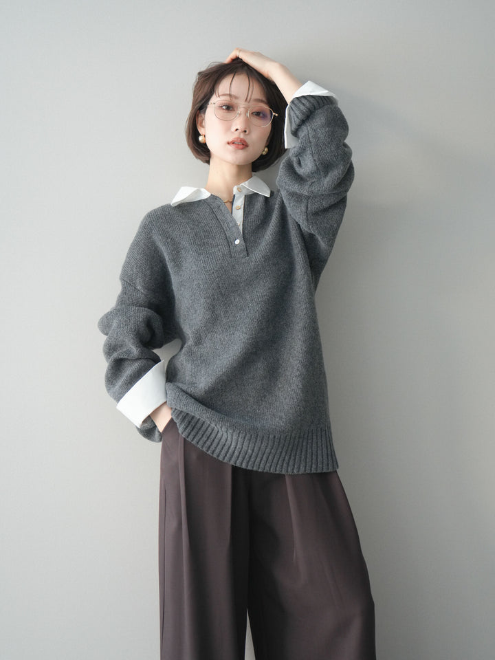 [予約]シャツドッキングオーバーニットプルオーバー/charcoaloff