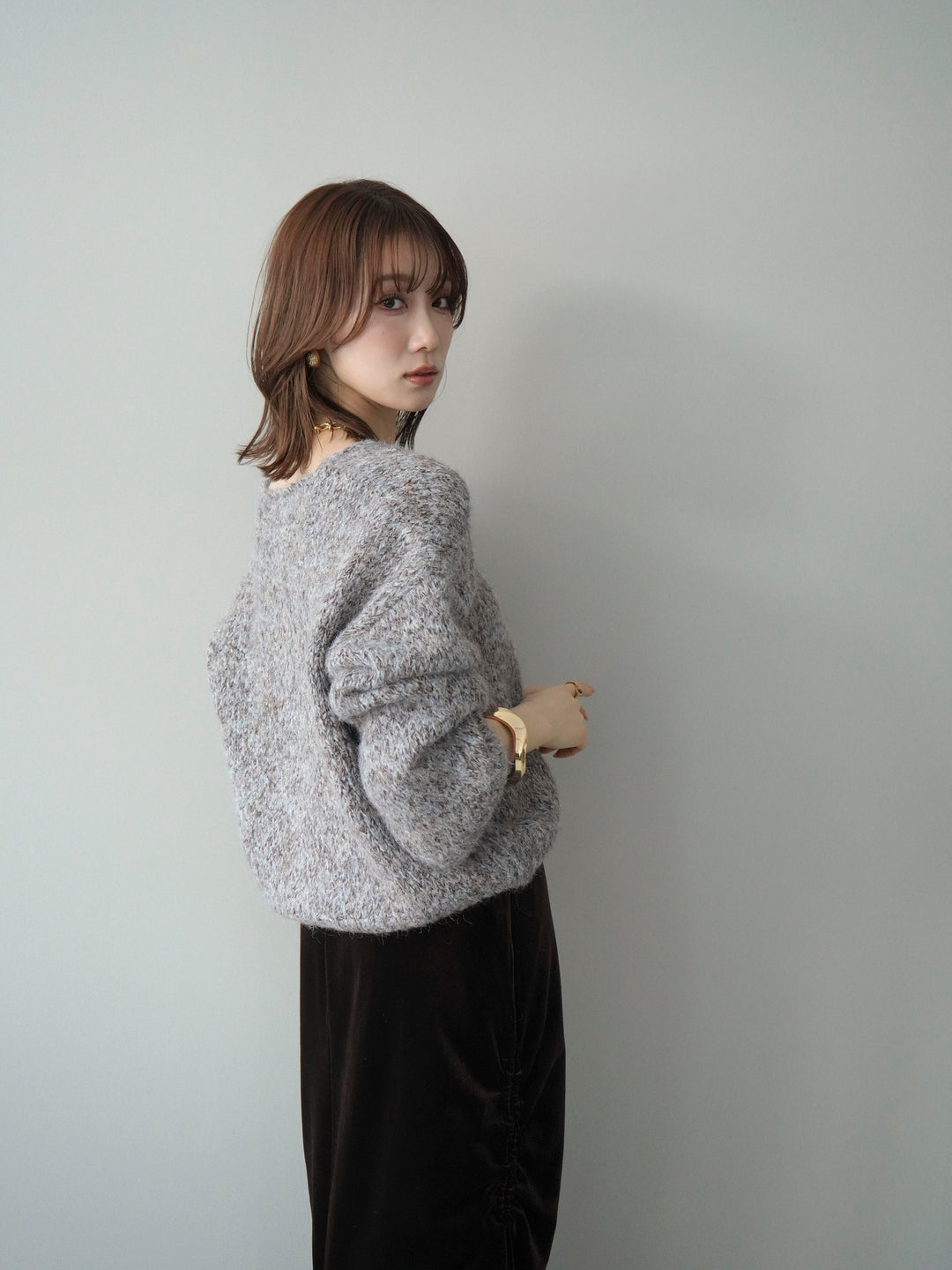 [予約]Vネックミックスヤーンニットプルオーバー/blue