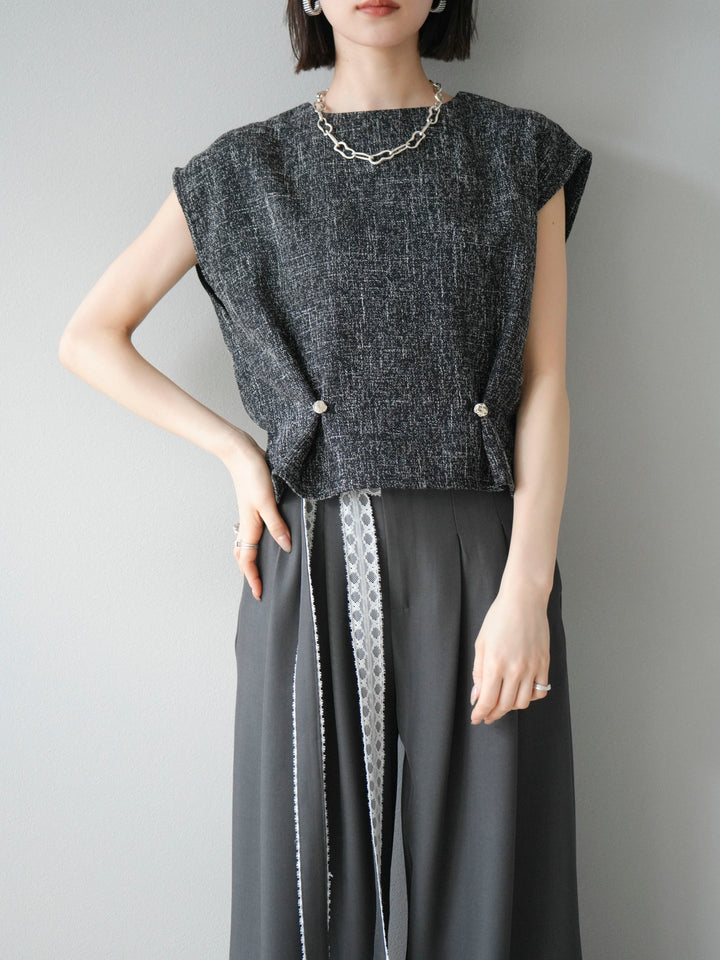 [予約]サマーツイードぺプラムブラウス/ブラックホワイト