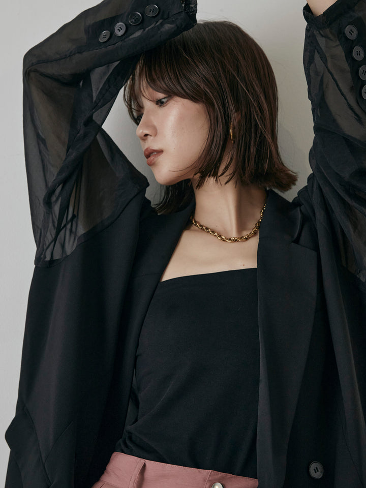 【預購】透視剪裁西裝外套/黑色