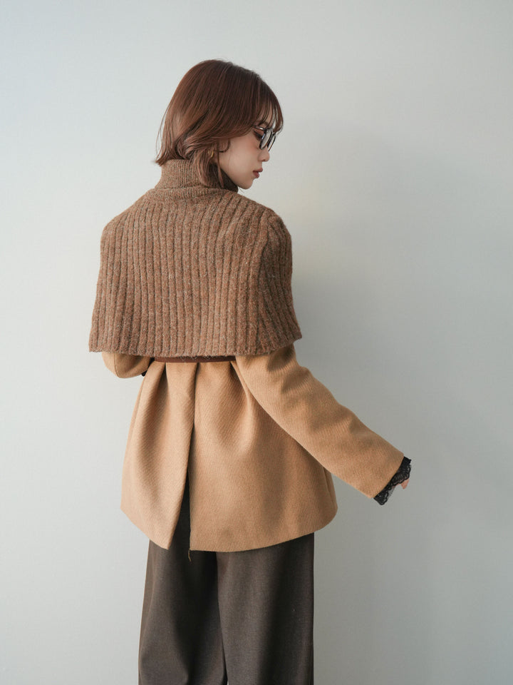 [20%オフ]ケープ付ノーカラージャケット/brown