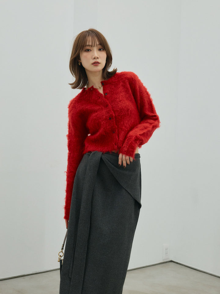 【Allure】[SET]モヘアタッチクロップドニットプルオーバー+ウールタッチウエスト巻きスカート(2set)