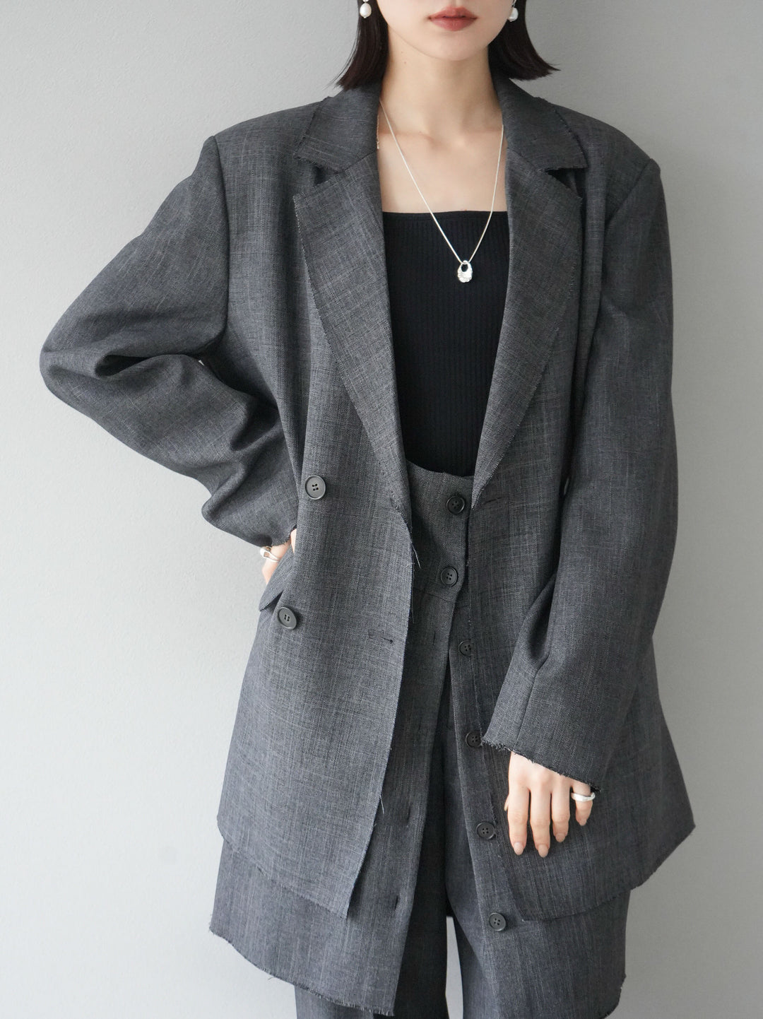 [予約]カットオフダブルブレストジャケット/ブラック