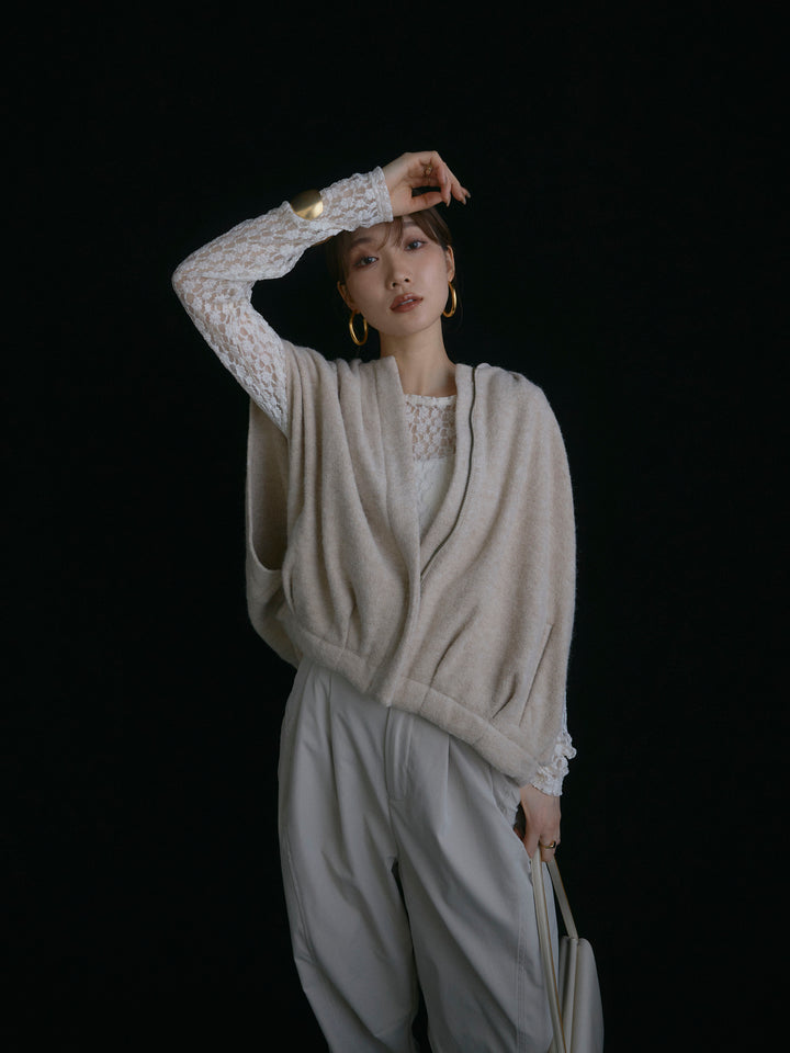 【Allure】[SET]ウール混コクーンブルゾン+タフタワイドカーブパンツ+バックラウンドレーストップス(3set)