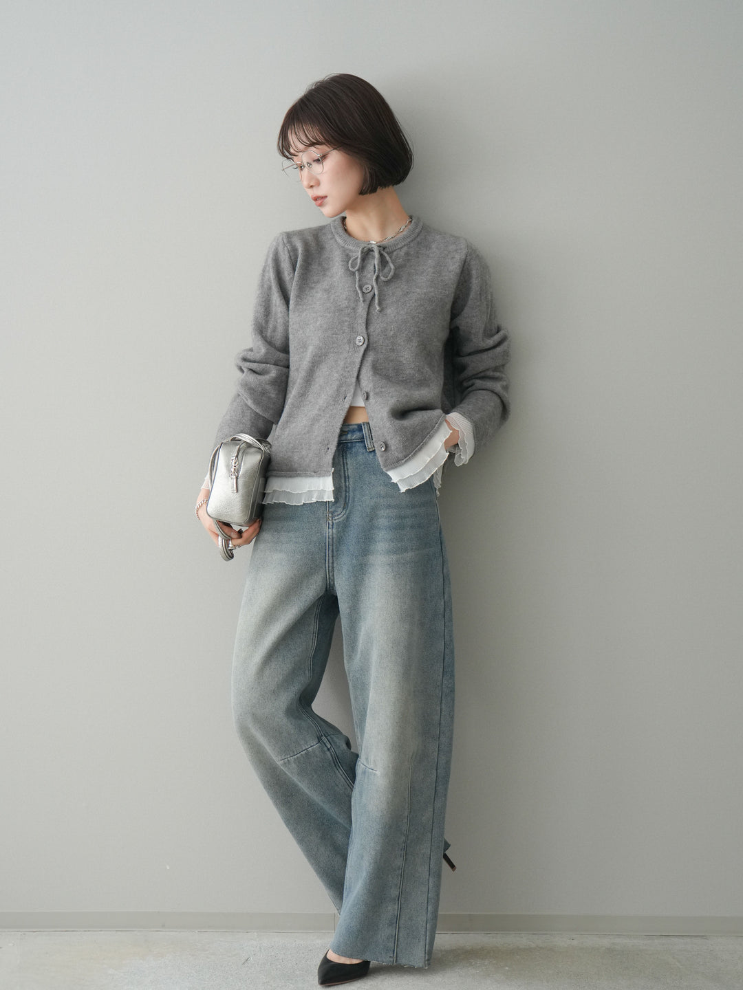 [予約]裏起毛カットオフカーブデニムパンツ/blue