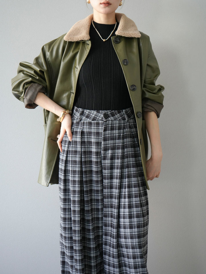 [予約]襟ボアレザーブルゾン/カーキ